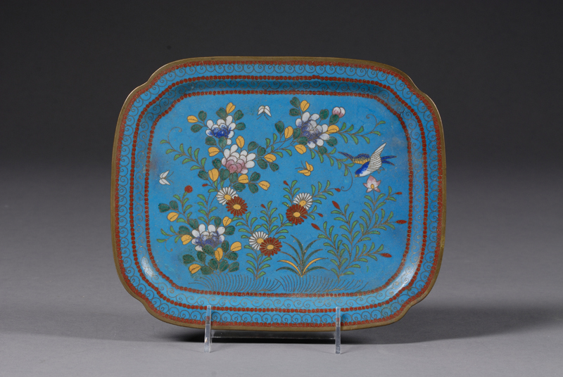 Appraisal: Cloisonne Tray Japan late th century rectangular form with indented