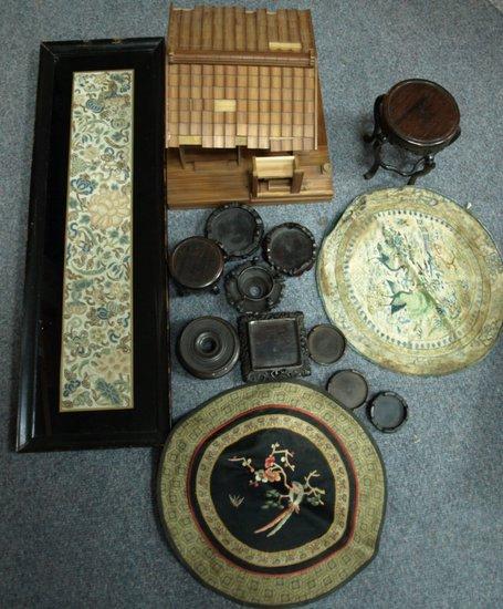 Appraisal: A Japanese model of a house a stand needlework picture