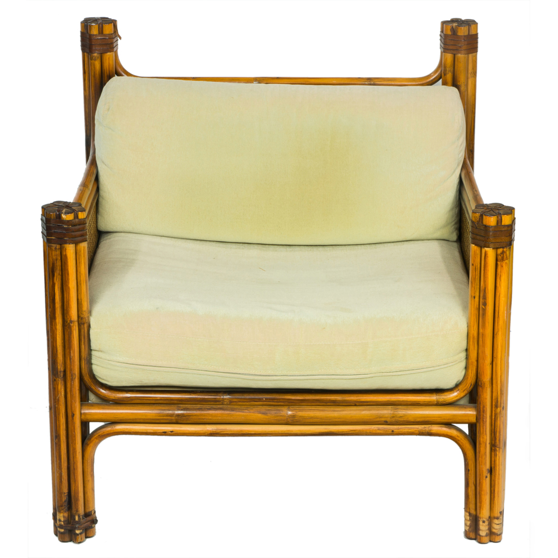 Appraisal: A MCGUIRE STYLE RATTAN AND CANED LOUNGE CHAIR A McGuire