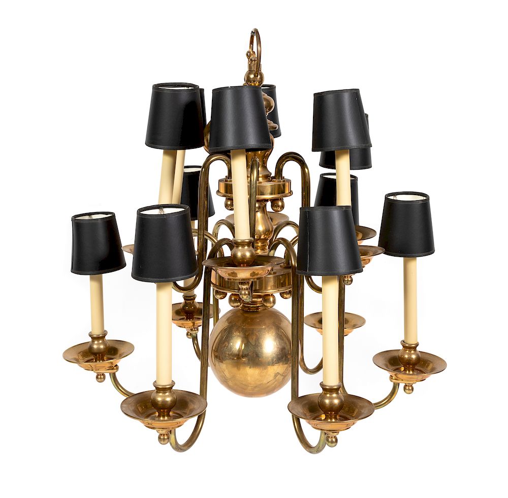 Appraisal: A Dutch Baroque Style Brass Six-Light Chandelier A Dutch Baroque