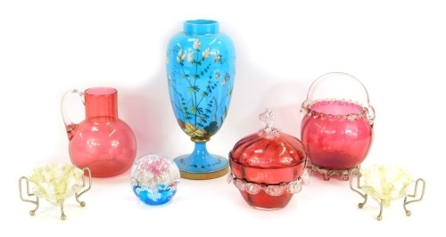 Appraisal: Victorian and later glass ware comprising a turquoise glass vase