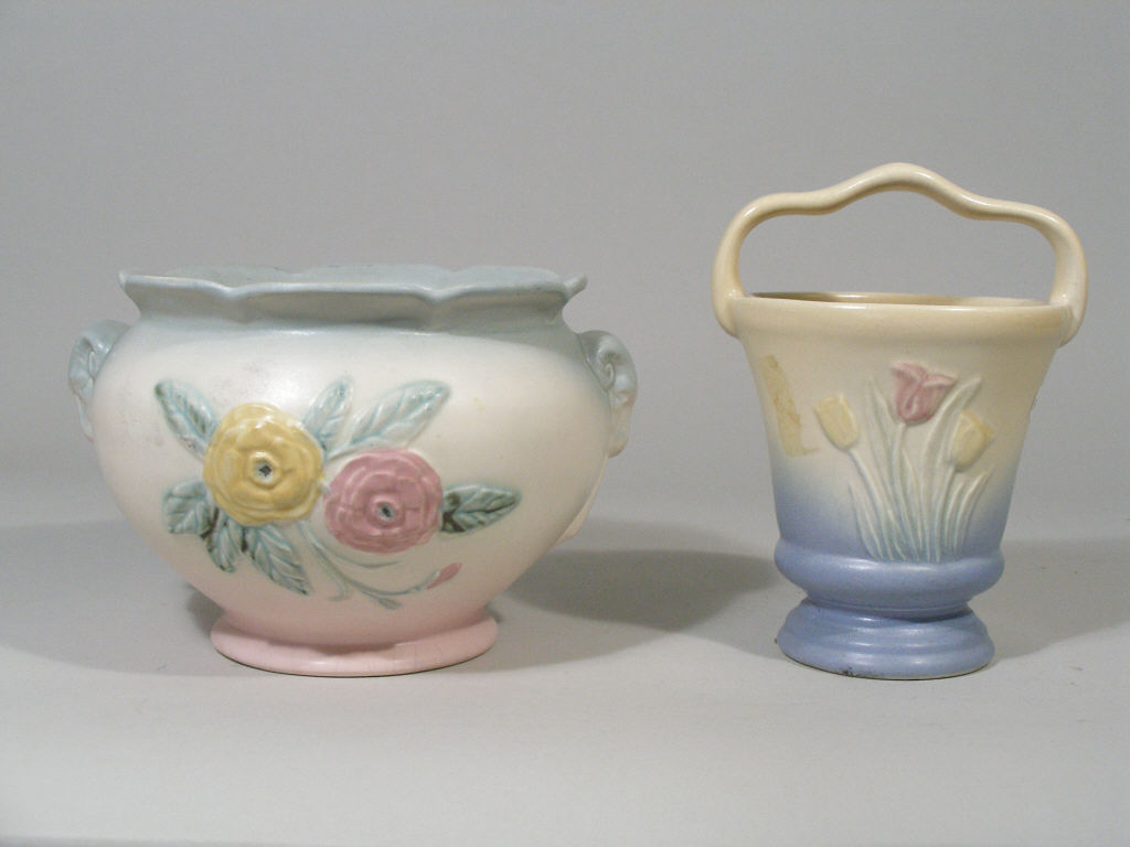 Appraisal: Hull Pottery Tulip and Camellia Two Pieces a tulip basket