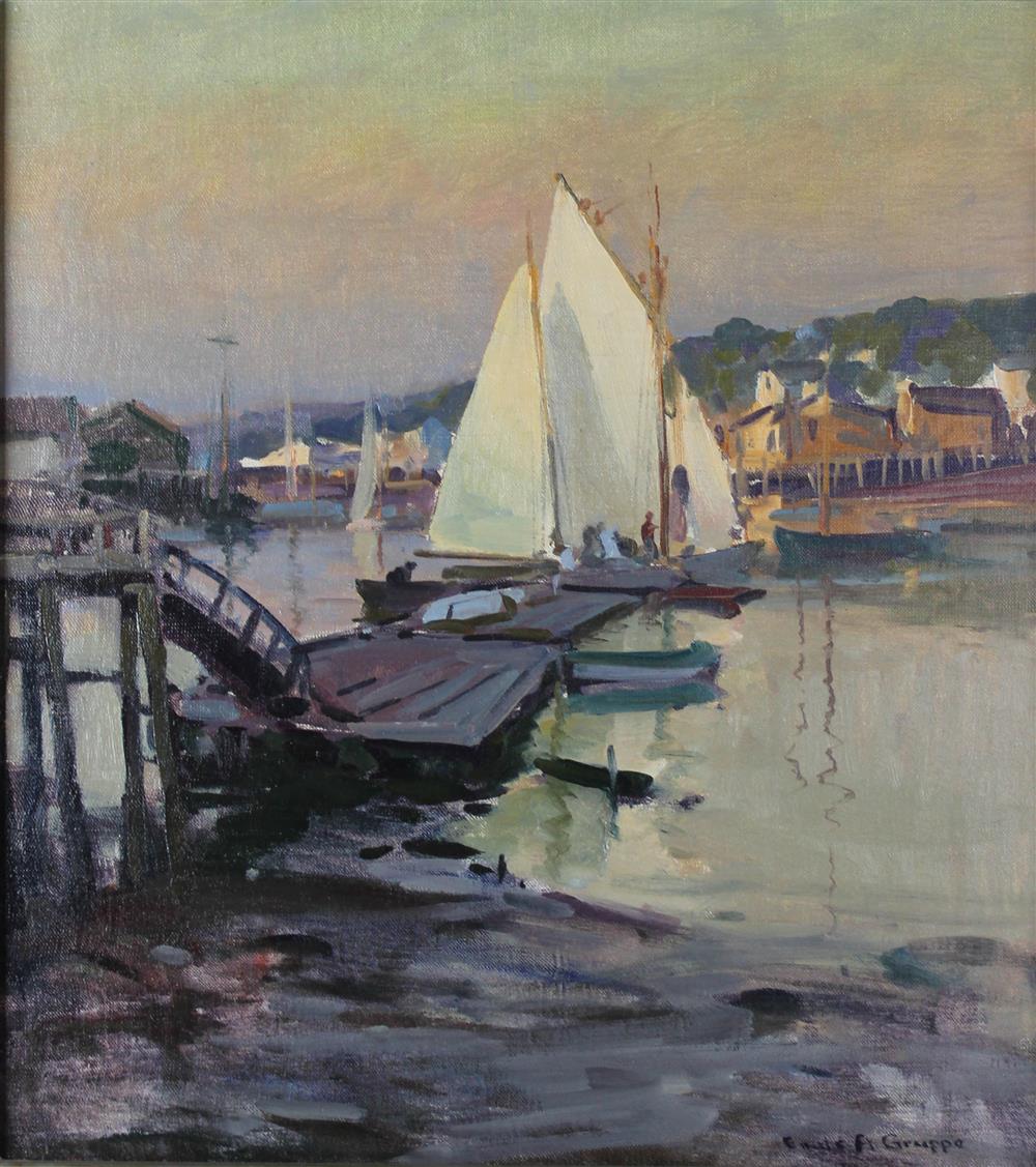 Appraisal: EMILE ALBERT GRUPPE AMERICAN - BOATS AT DOCK Oil on