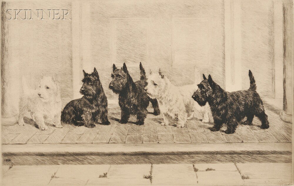 Appraisal: Marguerite Kirmse American - Three Terrier Scenes A Full House