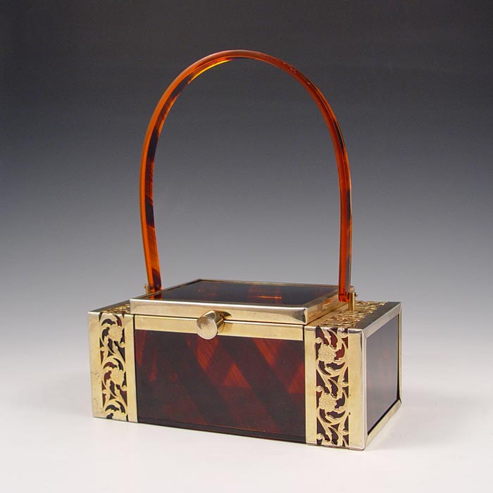 Appraisal: TYROLEAN NEW YORK VINTAGE LUCITE BOX PURSE Striated amber or