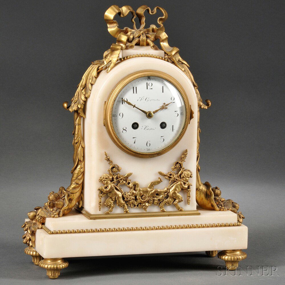 Appraisal: Alabaster and Gilt-bronze Mantel Clock France early th century decorated