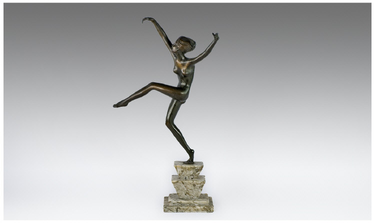 Appraisal: Art Deco Spelter Figure Outstretched Dancing pose on a grey