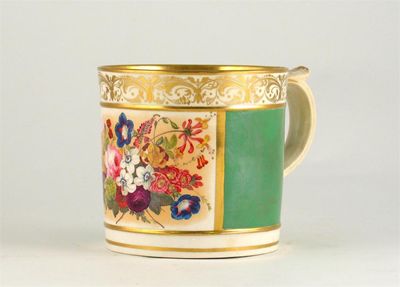 Appraisal: A Derby porter mug painted with a panel of flowers