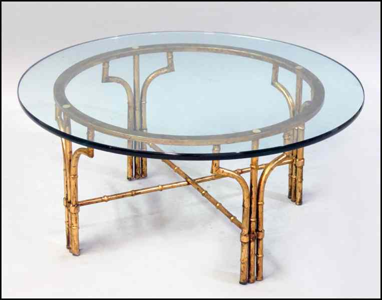 Appraisal: BRASS AND GLASS TOP COCKTAIL TABLE Height '' Diameter ''