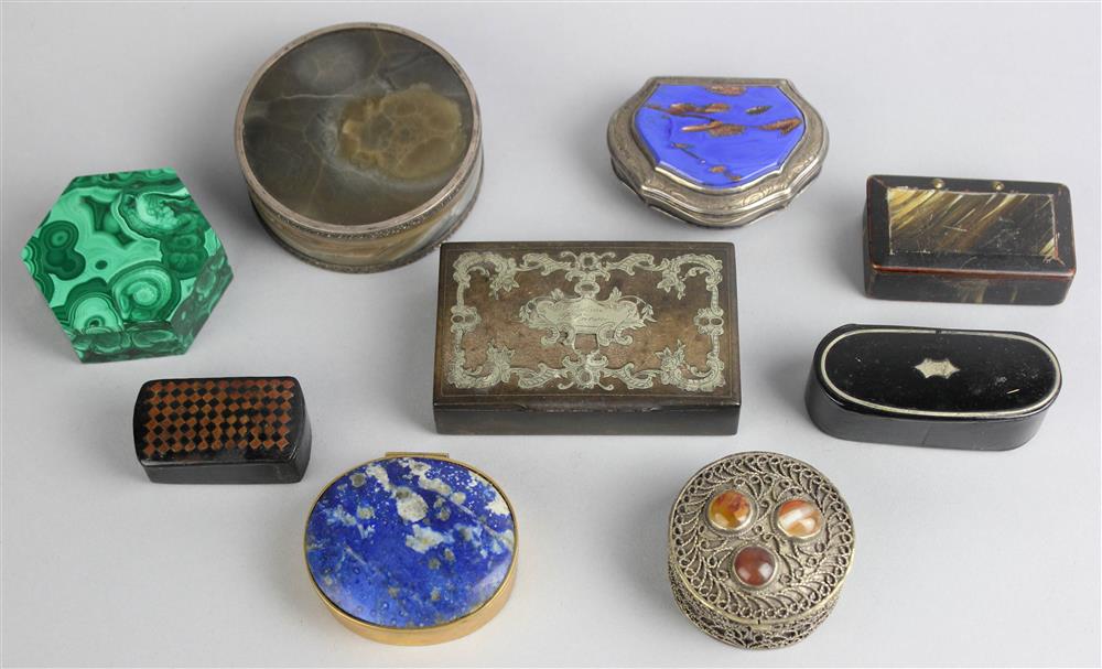 Appraisal: NINE BOXES INCLUDING FOUR HARDSTONE ONE WITH STONES INSET THREE