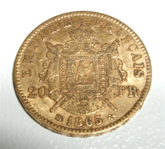 Appraisal: Gold French franc coin