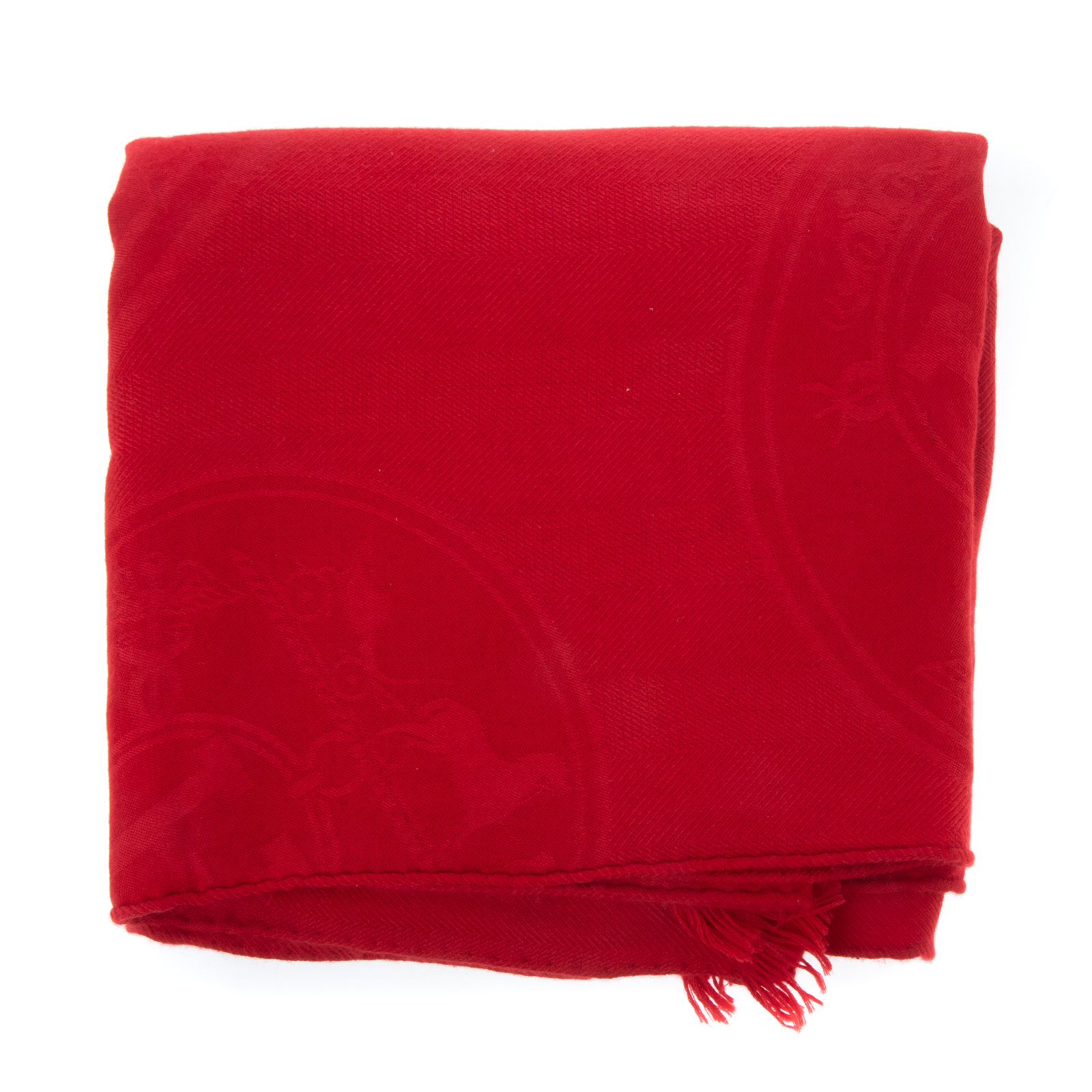 Appraisal: HERMES NEW LIBRIS RECTANGLE STOLE A red Hermes rectangle cashmere