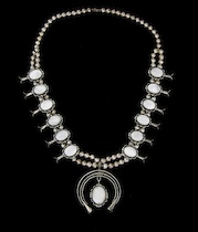 Appraisal: A Native American Indian Squash Blossom Necklace with Mother of