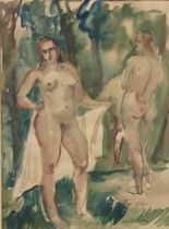 Appraisal: Ann Brockman American - Two Nudes Watercolor with ink on