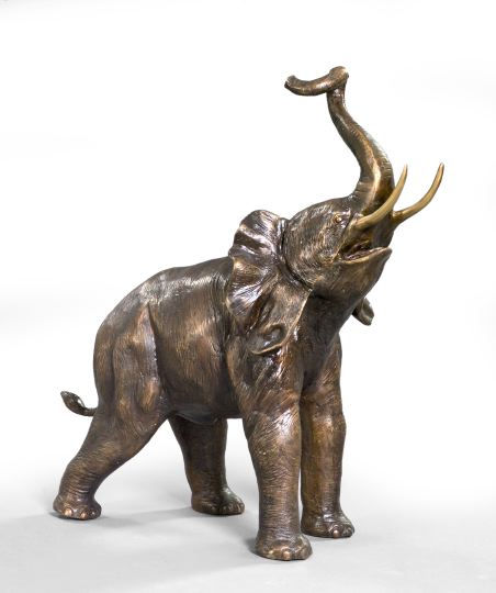 Appraisal: Indian Bronze-Patinated Brass Figure of a Saluting Elephant of large