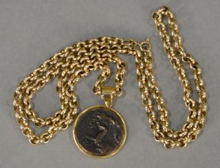 Appraisal: K gold chain with pendant and coin copy chain only