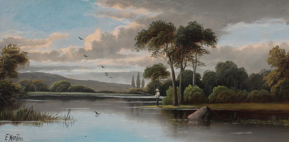 Appraisal: HORTON Etty British - active River Landscape with Fisherman Oil