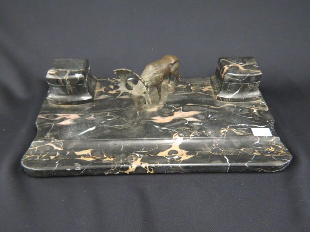 Appraisal: Art Deco Inkstand with bronze elk on marble base double