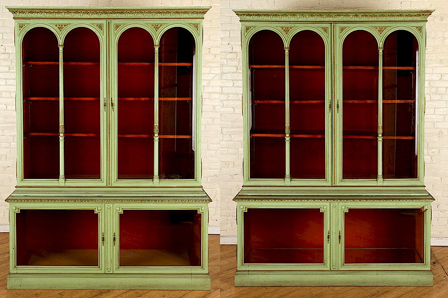 Appraisal: PAIR CONTINENTAL PAINTED OAK LIBRARY CABINETS A pair of Continental