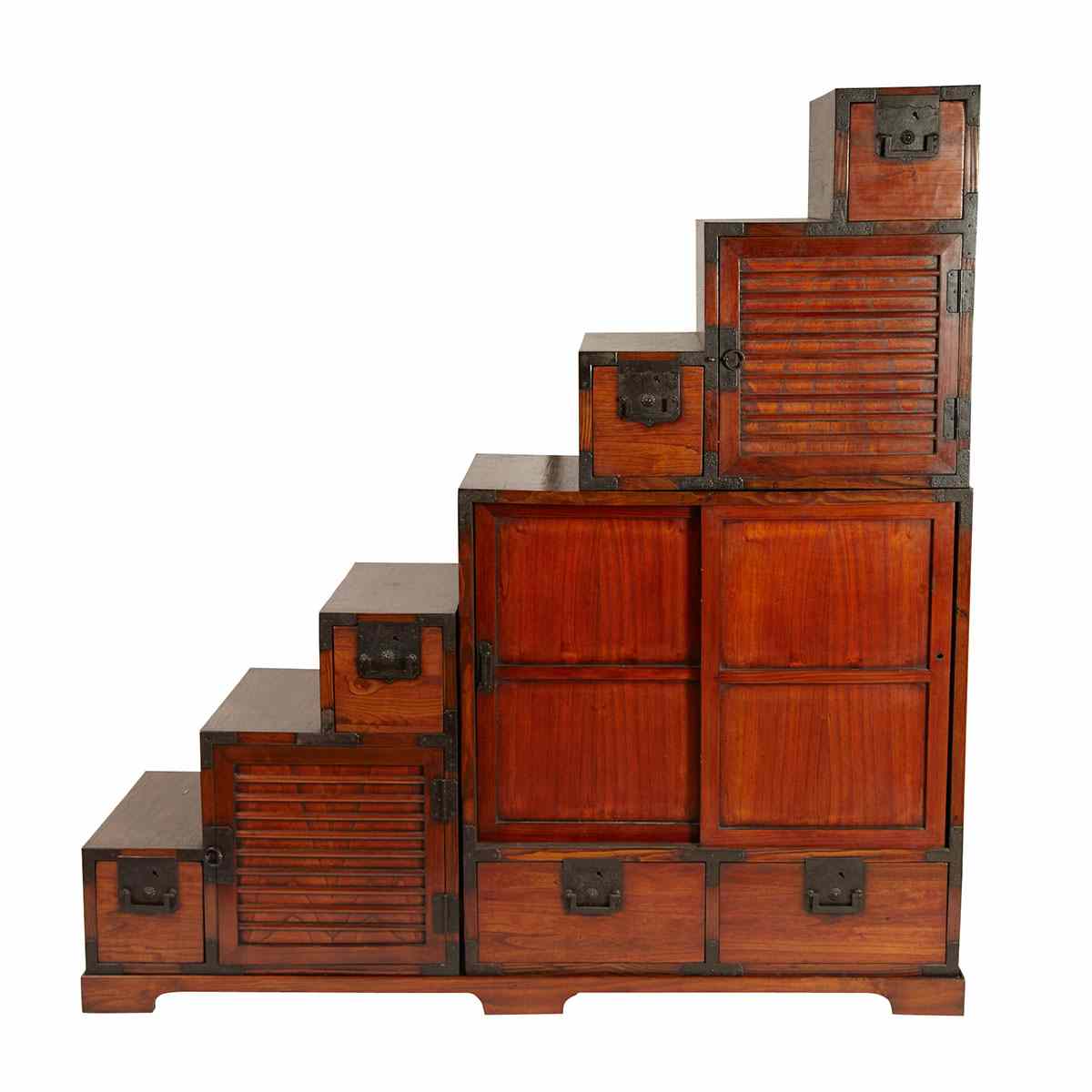 Appraisal: Pine Step Chest Kaidan Tansu th Century Of three sections