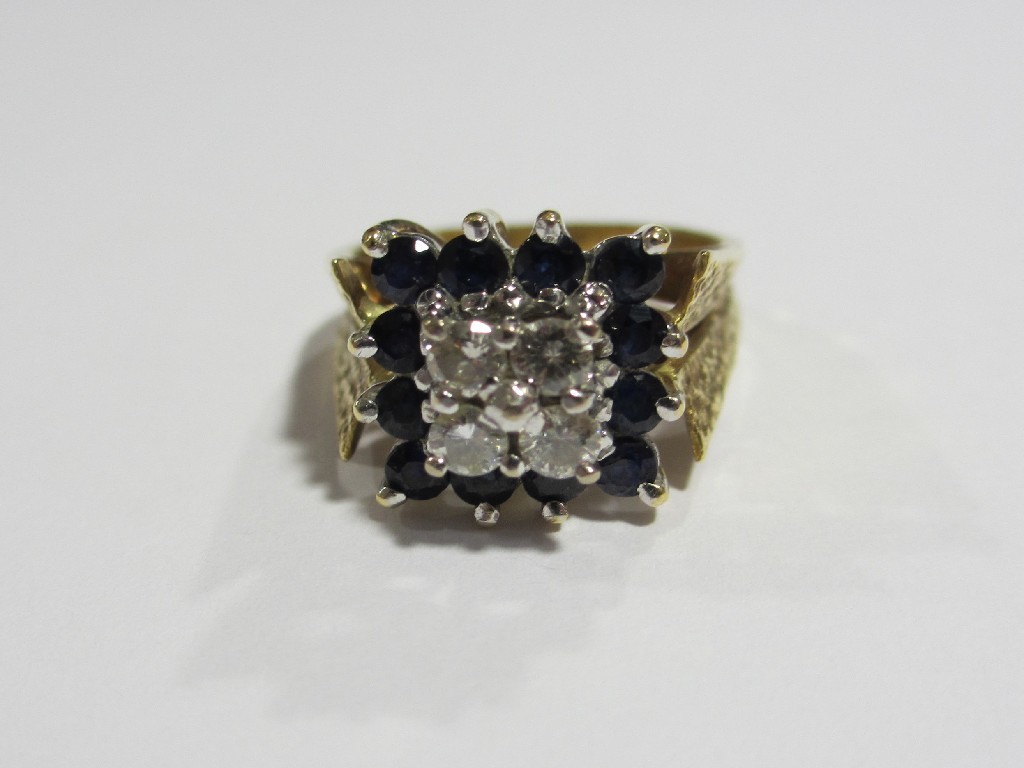 Appraisal: An ct gold diamond and sapphire cluster ring with four