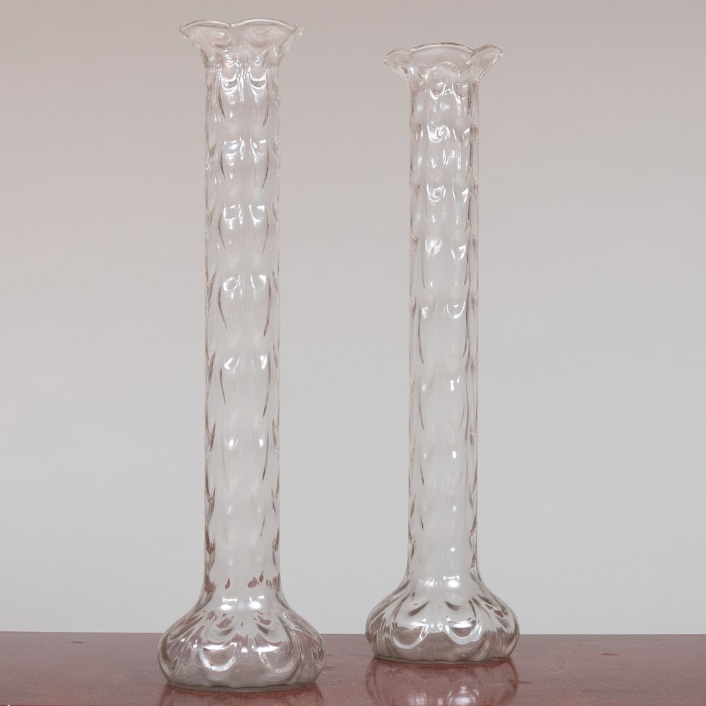 Appraisal: Pair of Tall Ribbed Glass Vases x in diam John