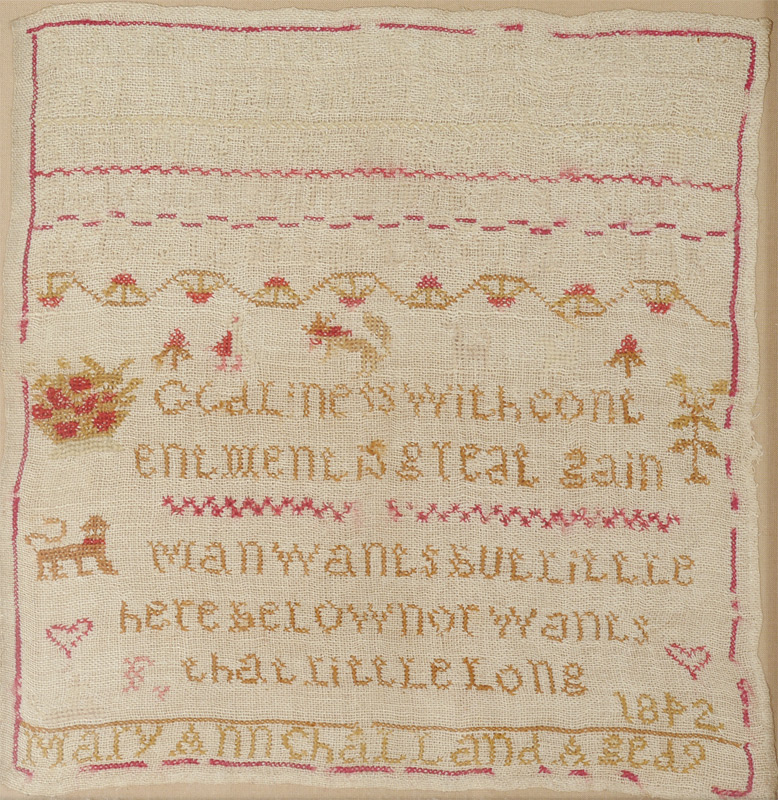 Appraisal: HAND WORKED SCHOOL GIRL SAMPLER Mary Ann Challand Aged She