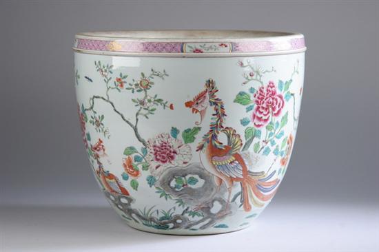 Appraisal: CHINESE FAMILLE ROSE PORCELAIN JARDINIERE th century Bird and floral