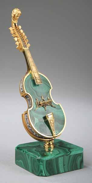 Appraisal: A Bronze-Mounted Malachite Miniature Bass Fiddle on Stand th c