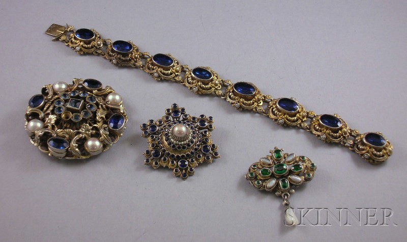 Appraisal: Four Antique Gem-set Costume Jewelry Items three brooches and a