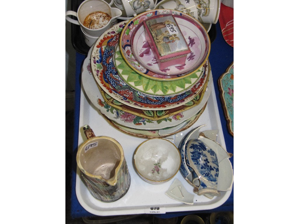 Appraisal: Tray of assorted ceramics to include Pearlware moon flask def