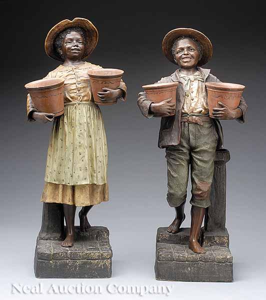 Appraisal: A Pair of American Polychromed Terracotta Figures of Flower Sellers