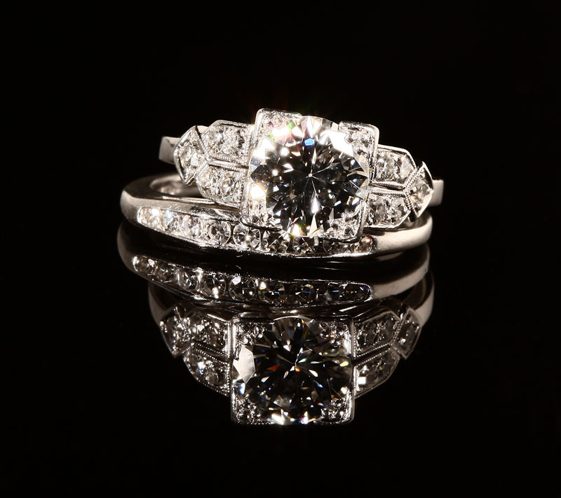 Appraisal: An Art Deco diamond and platinum ring and later band