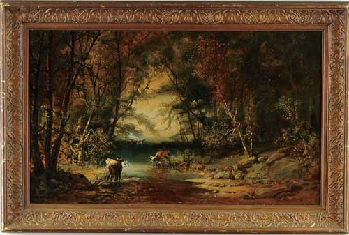 Appraisal: HENRY BOESE American - WOODLAND STREAM WITH COWS Large oil