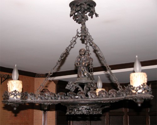 Appraisal: Title Gothic -arm Chandelier with Monk Centerpiece Medium lighting Dimensions