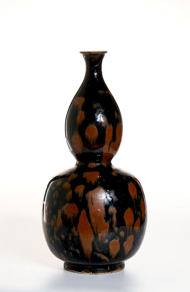 Appraisal: Ting-Type Russet Splashed Double-Gourd Vase Of tall elegant double-gourd covered