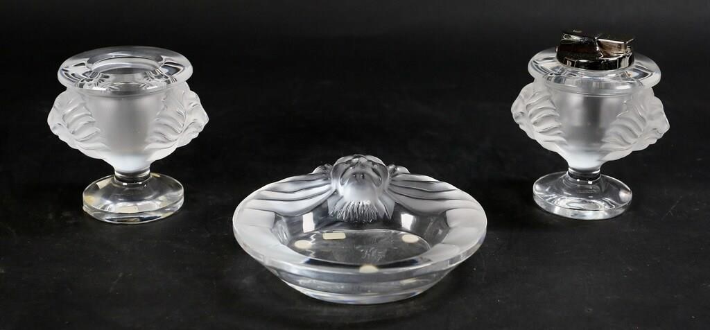 Appraisal: Lalique France Tete de Lion glass smoking accessories Ashtray H