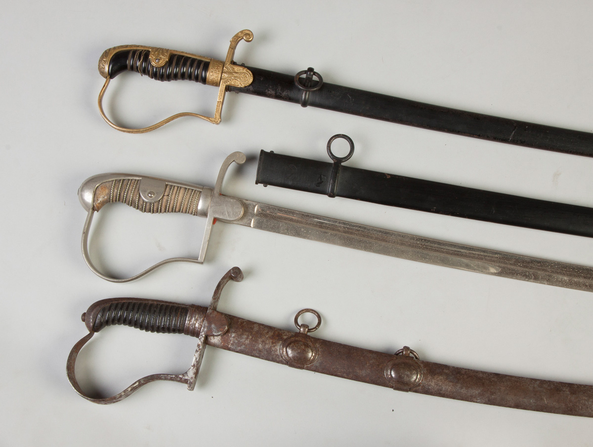 Appraisal: Two Military Style Swords Middle scabbard does not fit