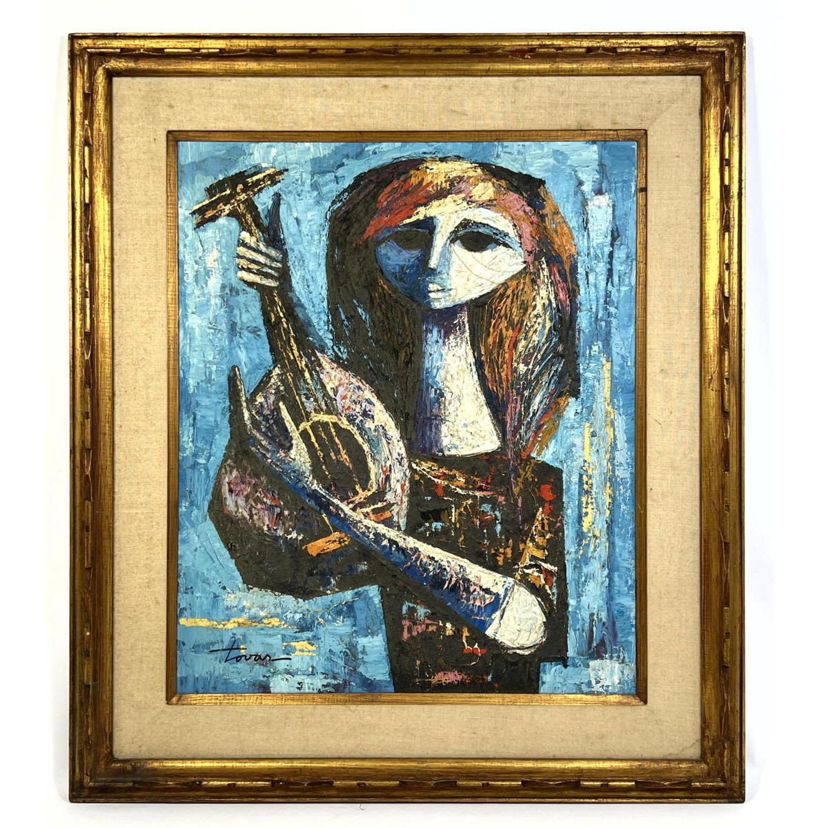 Appraisal: TOVAR Signed Modernist Portrait Painting Young Woman with Lute Dimensions