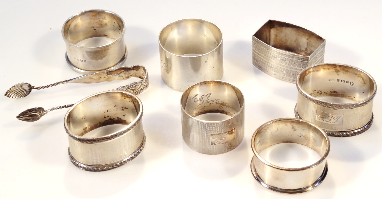 Appraisal: Various silver comprising napkin rings to include circular example cm