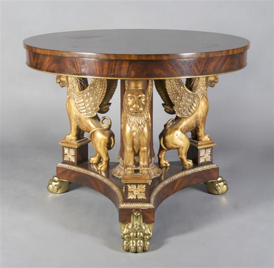 Appraisal: An Empire Style Mahogany Center Table Height x diameter inches