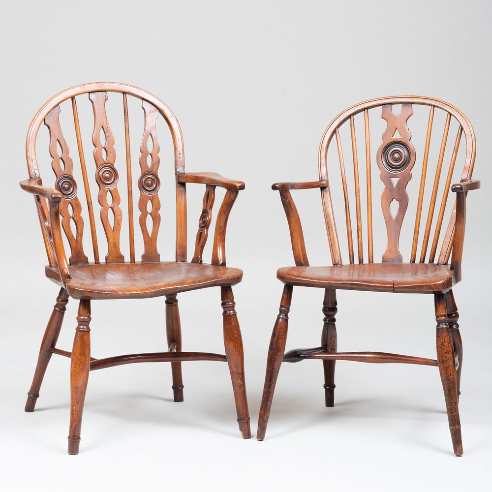 Appraisal: Two English Elm Ash and Beechwood Windsor Armchairs The largest