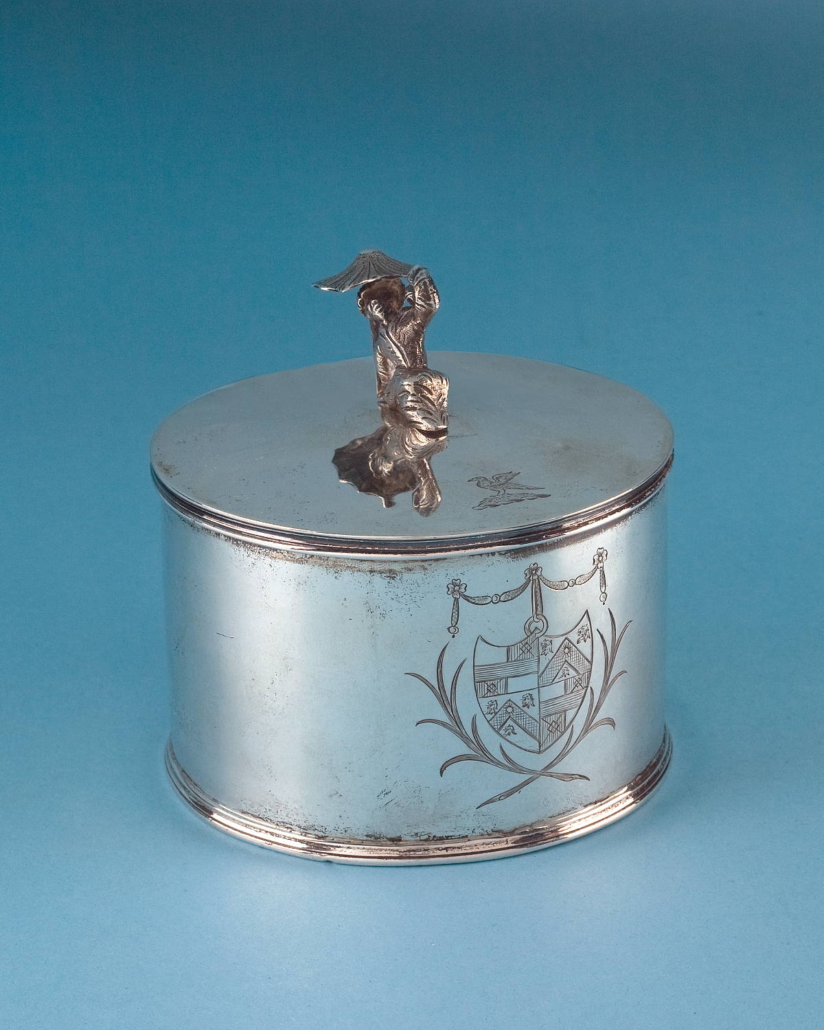 Appraisal: GEORGE III IRISH SILVER ARMORIAL TEA CADDY RICHARD SAWYER DUBLIN