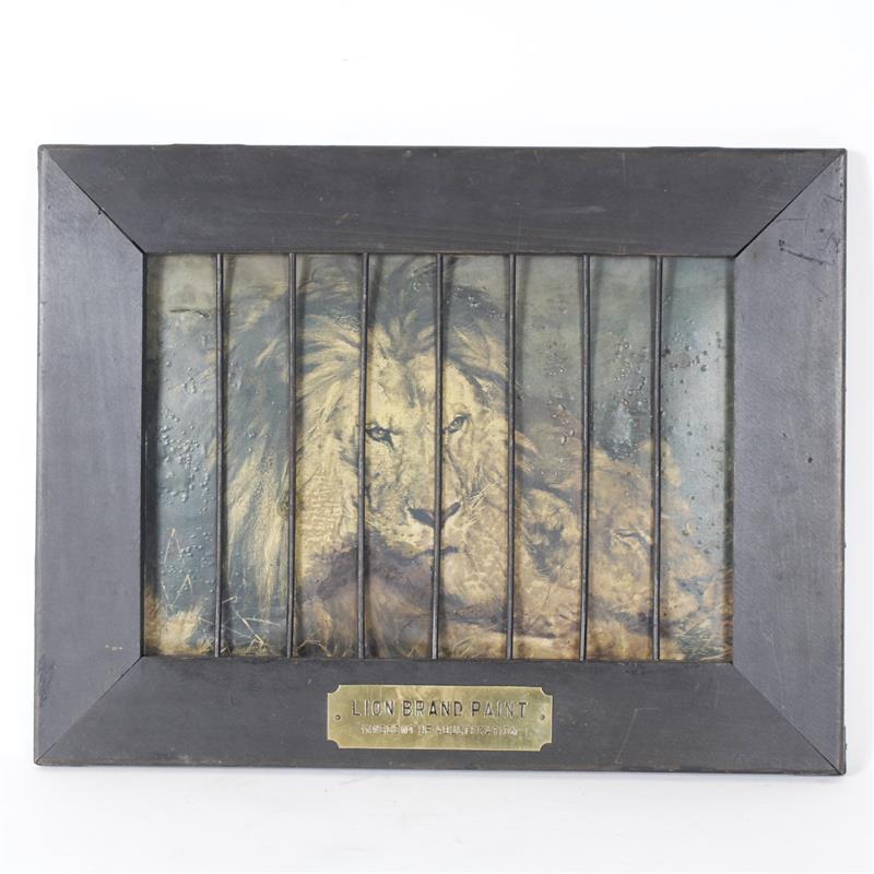 Appraisal: Lion in Cage Arts Crafts oak frame advertising litho for