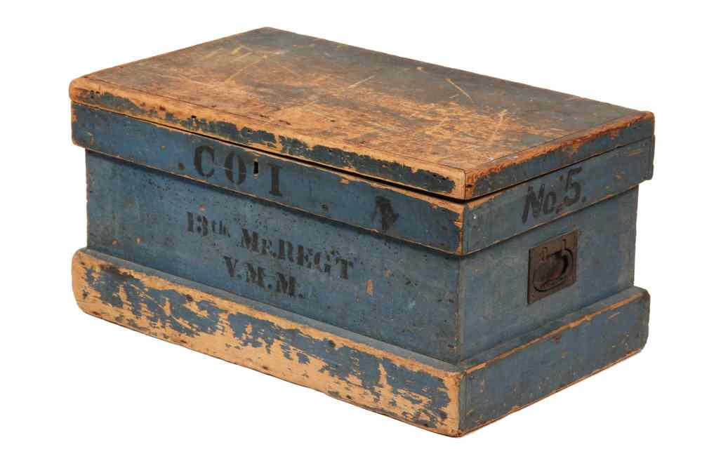 Appraisal: CIVIL WAR MILITARY CHEST - Blue Painted Softwood Military Chest