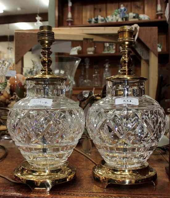 Appraisal: A PAIR OF WATERFORD CRYSTAL TABLE LAMPS WITH brass mounts