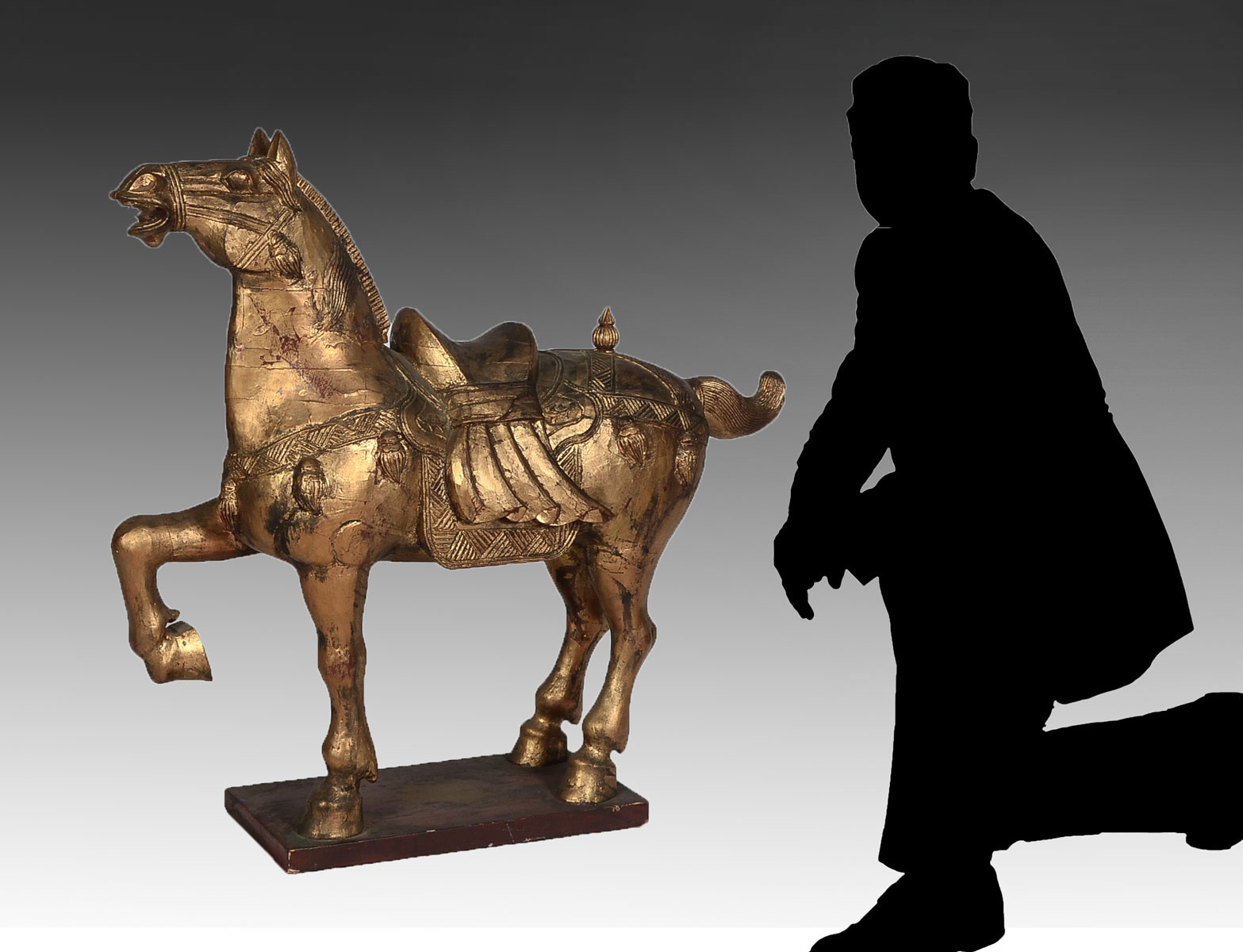 Appraisal: CARVED GILT TANG STYLE HORSE Large carved Chinese Tang style