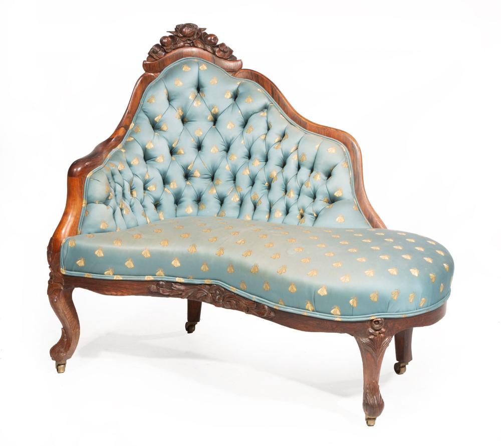 Appraisal: American Rococo Carved and Laminated Rosewood Meridienne c - attr