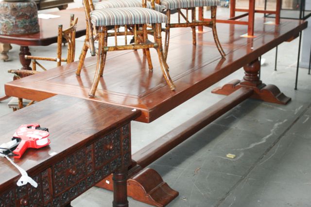 Appraisal: A French style twin pedestal refectory table in cherrywood