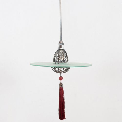 Appraisal: SET OF FIVE CONTEMPORARY METAL AND GLASS PENDANT 'CARDINAL HAT'